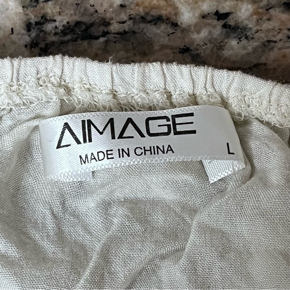 Aimage Women’s Cream Ivory Pintuck Boho Tunic Mini Dress L Semi Sheer Crochet - Picture 9 of 11